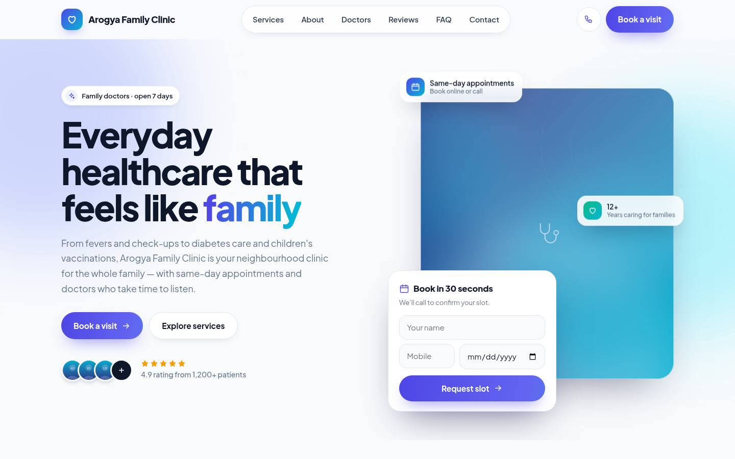 Aurora family clinic website design