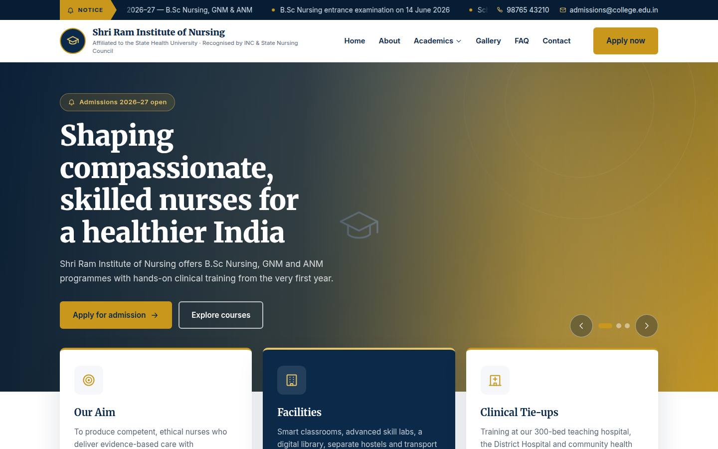 Campus nursing college website design